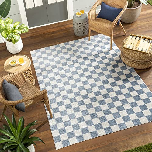 Surya Santa Rosa Teppich waschbar in der Waschmaschine - Vintage Teppich waschbar für Wohnzimmer 160x213 cm, Schlafzimmer, Küche - Orientalischer Boho Style Teppiche, Teppich Groß in Blau und Creme