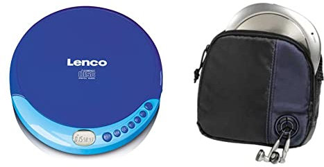 Lenco CD-011 Tragbarer CD-Player Walkman - Diskman - CD Walkman - Blau & Hama CD-Player-Tasche für Discman und 3 CDs (mit Kabelausgang und Gürtelschlaufe) schwarz/blau