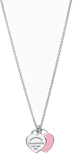 Doppelte herzförmige Emaille-Halskette 925er Sterlingsilber Charm-Schmuck Blau PinkAnhänger Süße Modeketten für(C)