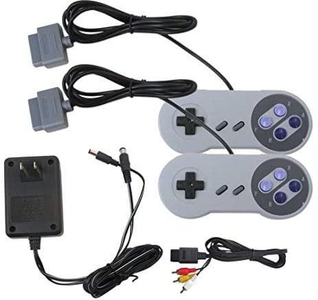 Leistungsstarkes Ersatz-Set, kompatibel mit Super Nintendo SNES, kabelgebundene graue Gamepad-Controller mit AV-Kabel, Netzadapter
