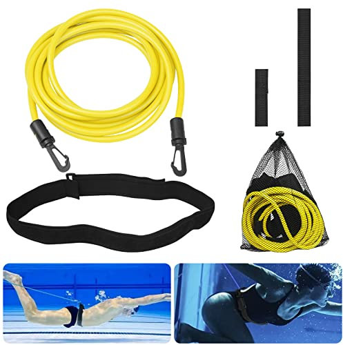 Schwimmgürtel Pool, Einstellbare Schwimmgurt für Pool 4M, Schwimmtraining Gürtel Erwachsene Kinder, Schwimmwiderstand Schwimmleine Durable (Gelb)