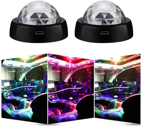 2 PCS Car Disco Ball Atmosphere Lights,USB Mini Disco Ball Lights,Sound Activated Disco Ball Ambient Light for Birthday, Party, Christmas, Car Interior Decoration