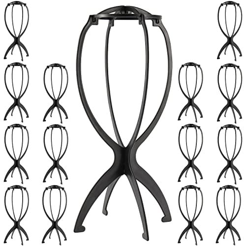 NGOSUET 15 Stück Perückenständer Perücken Halter Schwarz | Tragbare Perückenhalter Abnehmbar Wig Stand, Plastik Wig Ständer für Perücken, Long Hair