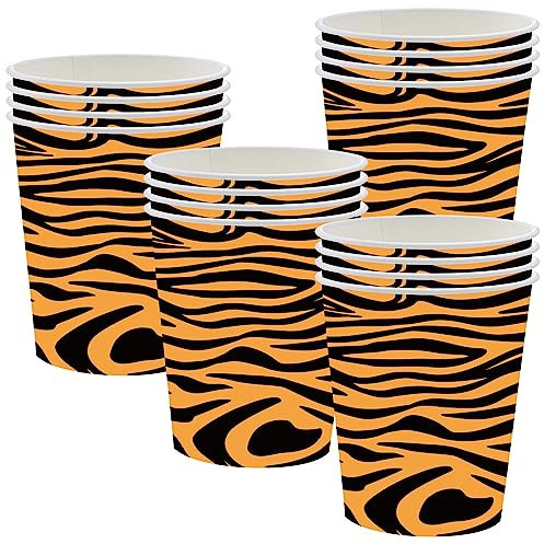 Lot De 16 Gobelets En Papier Imprimé Tigre Pour Fête D'Animaux De Safari Dans La Jungle, Ensemble De Décorations De Table Pour Enfants, Fournitures De Fête Pour Reptiles De Safari Dans La Jungle