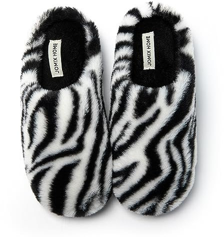 JOMIX Pantofole Donna Invernale Ciabatte Calde da Casa Slippers Maculate Zebrate da Camera Scarpe Slip On Termiche da Ragazze per Freddo Inverno MD8520 (Bianco Nero, 37)