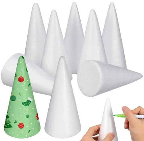 Veemoon 12 Stück Bastel-Weihnachtskegel Bäume Kegelschaum DIY-Weihnachtsmaterial Zubehör Kinderkegel Großpackung Kinderspielzeug Baumkegel Modellierungen Steckschaumkegel