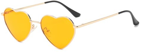 qinqilanqi-S Polarised Love Heart Sunglasses for Women Vintage Fashion Gold Metal Frame Cute Party Festival Glasses UV400 Protection(Gold/Orange)