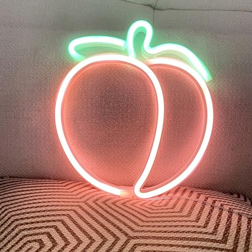 HFHungkeong LED Neon Pfirsich Schild handgefertigt für Wand Raum Party Zuhause Bar Kunst Schlafzimmer Tisch Hochzeit Party Tischdekoration Muttertagsgeschenk , 3AA Batterie oder USB betrieben
