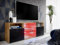 Komodee, TV-Schrank Urbino, Wotan/Schwarz, Breite 140 cm x Höhe 53 cm x Tiefe 35 cm, LED RGB, 3 Glasböden, 2 Fächern mit Türen, 2 offenen Fächern für Wohnzimmer, Schlafzimmer