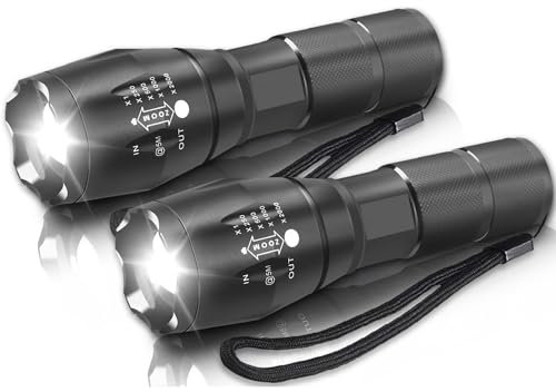 POCKETMAN LED-Taschenlampe, superhelle taktische Taschenlampe, Zoom-Fokus, 5 Leuchtmodi, geeignet für Camping, Wandern, Nachtlauf und andere verschiedene Situationen (2 Packungen)