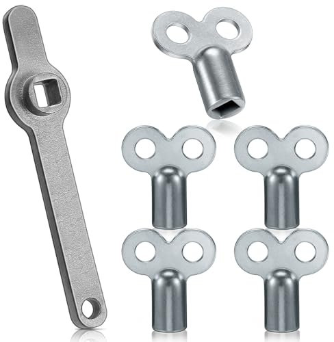 Photect 6er Set Entlüftungsschlüssel für Heizkörper inklusive 1 Edelstahl Heizkörper Entlüftungsgriff und 5 Zinklegierung Entlüfterschlüssel zum Entlüften mit Doppelloch Passend für Heizungen(Silber)