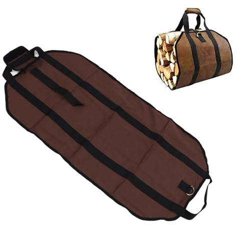 Fockety Gewachste Canvas Holztragetasche, Brennholzhalter, Holztragetasche, Gewachste, Langlebige Holztasche, Kamin Holzofen Zubehör für Camping