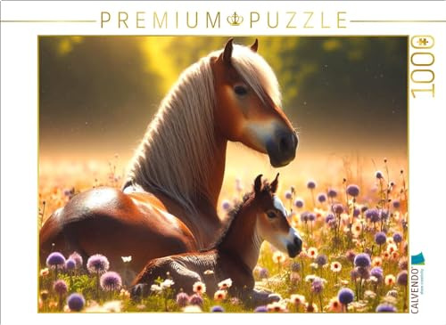 CALVENDO Puzzle Haflinger Stute mit Fohlen - EIN Jahr auf zauberhaften Weiden | 1000 Teile Lege-Größe 64 x 48 cm Foto-Puzzle für glückliche Stunden