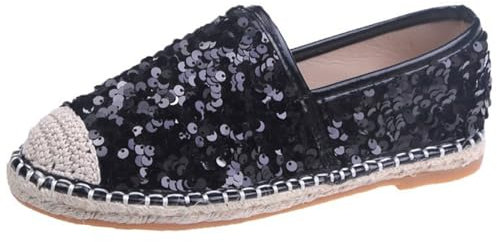 FANSU Mode-Pailletten Espadrilles für Damen, Sommer Geflochten Leinen Espadrilles Damen Casual Slip-on Canvas Schuhe, Atmungsaktiv & Bequem