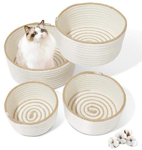 HDRNT - Cesto portaoggetti in corda di cotone intrecciata, impilabile, per cestini, accessori da bagno, 25 x 25 cm (colore bianco + canapa)