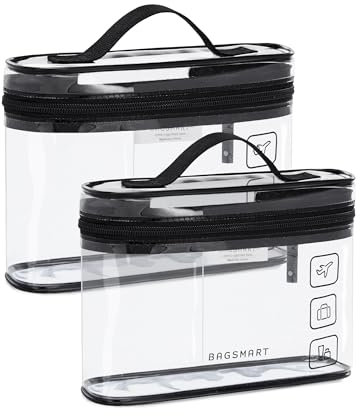 BAGSMART Lot de 2 Trousses de Toilette Transparentes,Imperméable Trousse de Maquillage Approuvées par la TSA,Noir
