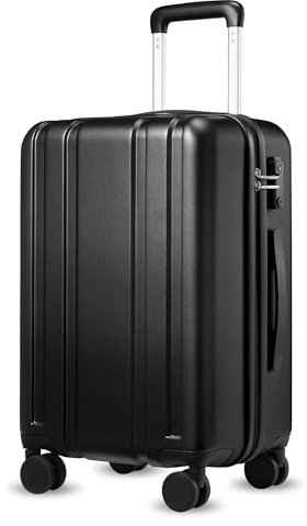 YOETEY Handgepäck Koffer mit Rollen, PC Hartschale Trolley mit TSA Schloss, 56x36x24 cm, Schwarz