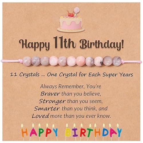 Mezrkuwr 11 Jahre Geburtstag Geschenke für Mädchen, Rosa Naturstein-Armband mit und Nachrichtenkarte für Tochter/Enkelin/Nichte Birthday Gifts for Girls