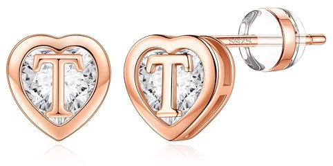 TINGN Buchstaben Ohrringe Rosegold für Mädchen und Damen - Teenager Geschenke, Stecker Herz Ohrringe, Schmuck