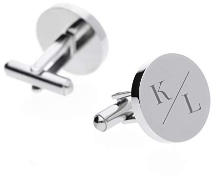 2 Manschettenknöpfe mit Gravur für Männer in silber Motiv 01, personalisiertes Geschenk mit Initialien, silberner Schmuck für Herren, als Hochzeitsgeschenk, zum Jahrestag, zum Hochzeitstag