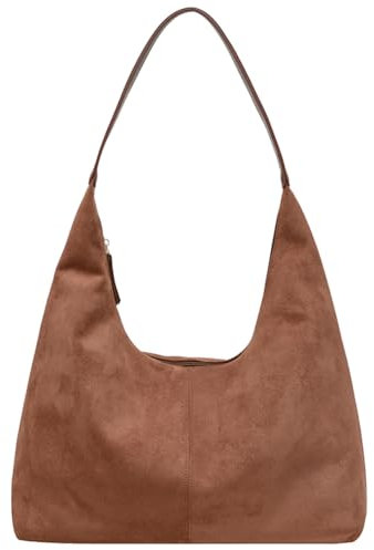 TIAASTAP Wildleder Handtaschen Damen Shopper Tasche Damen uni Tasche Beuteltasche Tote Bag mit Reißverschluss Braun Wildleder Tasche Suede Bag Hobo Bag Shoulder Bag Tragetasche Slouchy Bag