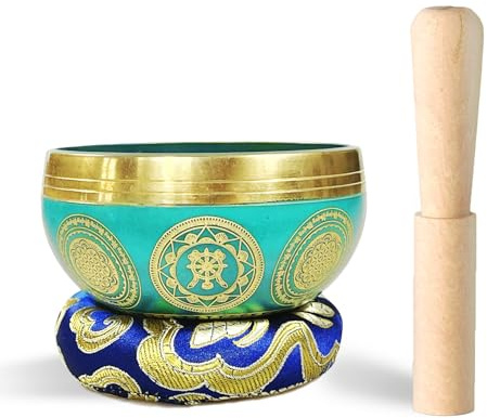 REGIS Tibetisches Klangschalen-Set, Achtsamkeits- und Stressabbau-Zen-Dekor, handgefertigt in Nepal für Heilung und Achtsamkeit, Himmelblau, 7,6 cm