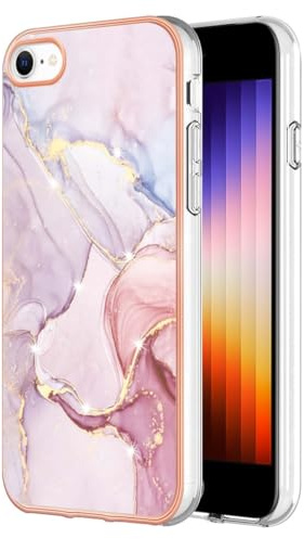 XYZNTMF for iPhone SE 2022 Case SE 2020 Case iPhone 8 Case iPhone 7 Glitter Sparkle Marble Silicone Bumper Shockproof Phone Case for Women Girls Silm Fit TPU Rubber Protective Skin Cover, Rose Gold