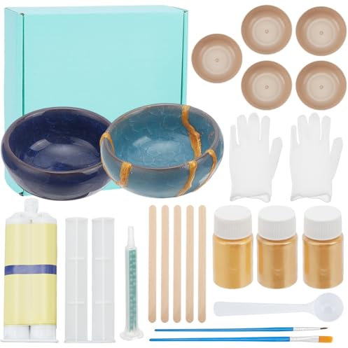WEBEEDY 21 Pcs Kintsugi Repair Kit Japanese Ceramic Gold Repair Kit for Beginners,Repair Your Broken Ceramics Glass with Kintsugi Repair Kit Japanese Art Gift Kintsugi Craft Meaningful Gifts