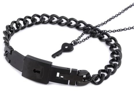 Zubehör, abschließbares Armband mit Schlüssel für Damen und Herren – Armband mit Liebesherz, Schloss-Armbänder, Armreif, Halskette mit Schlüsselanhänger, Halskette mit Schloss und Schlüssel für Paare