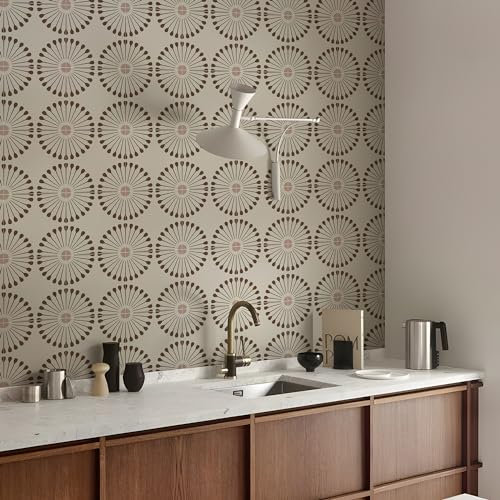 Mosaikfliesen Kaffee Beige Blume Fliesenaufkleber PVC Hitzebeständig Klebefliesen Küche Bad Wasserdicht Tile Sticker Ölfest Selbstklebende Fliesen Badezimmer Küchenrückwand 20x20cm/10 pcs