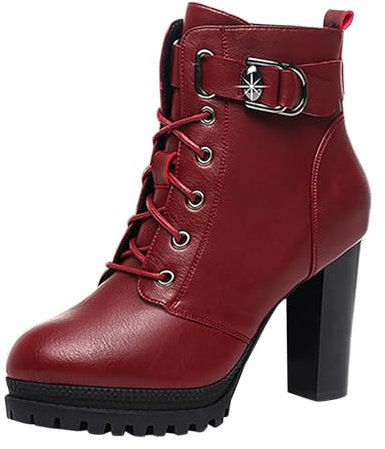 CEWIFO Stivali Platform Donna Stivali Donna Scarpe da Trekking Stivali da Pioggia Uomo Stivali Donna Alti con Tacco Stivali Donna Invernali da Neve Anfibi Neri Tronchetto Donna