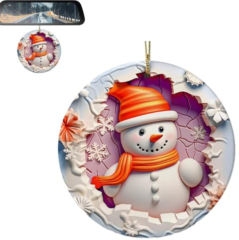 Decoraciones navideñas de cerámica Santas, decoraciones de muñeco de nieve para el árbol de Navidad - Adornos de Santa Claus 2D para árbol de Navidad - Colgantes de árboles de jardín de Navidad para