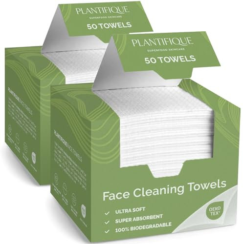 PLANTIFIQUE Gesichtshandtücher Einweg – 100 Stück Einmalwaschlappen aus 100% Viskose Biologisch Abbaubar – Face Towels XL, 25 x 30 cm