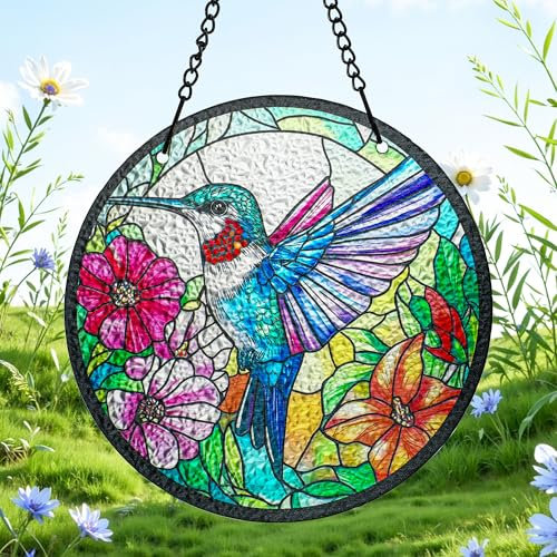 H&D HYALINE & DORA Hummingbird Stained Glass Window Hanging Hummingbird Suncatcher Wall Decor for Cafe Home Decor Bird Lover Gift for Mom, Grandma, Wife, Teacher (6.3 Inch)