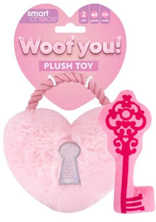 YöL Heart Shaped Pet Toy Lock and Key Plush Rope Dog Puppy Chewing Teething Squeaker Crinkle Effect Stimulating Interactive Valentines Day