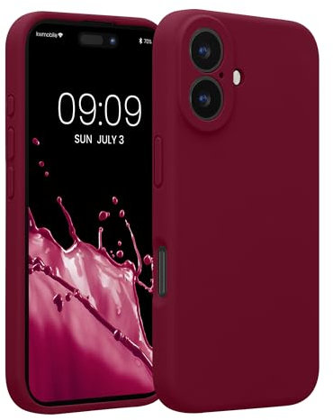 kwmobile Case Compatible with Apple iPhone 16 Case - Slim TPU Silicone Phone Cover - Soft Touch Finish - Rhubarb Red