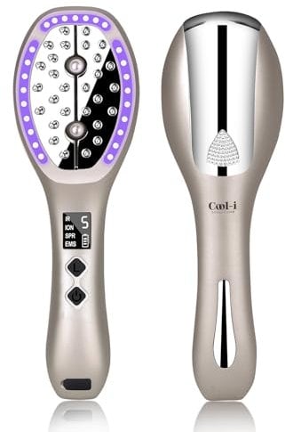 Cool-i® Brosse de soin cuir chevelu 5 en 1 Application LED 4 couleurs, infrarouge, EMS, ionique, brumisation, vibration
