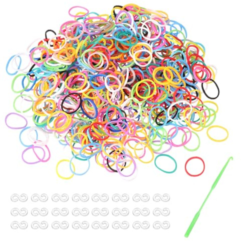 sourcing map 600 Pcs Loom Rubber Bands Kit with 25 Pcs S-Clips 1-Hook Rubber Bands Refill Bracelet Making Kits for Weaving DIY Handcrafts Gift, Mixed Colors