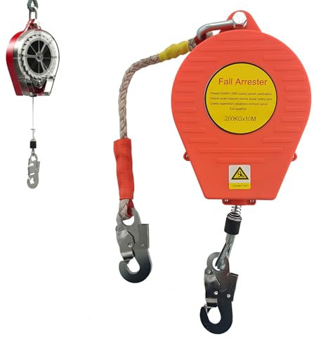 Aocay Höhensicherungsgerät 10m, Rot Absturzsicherung Einziehbar 200kg, Absturzsicherung Dachdecker für Einsätze in Großer Höhe mit Automatischer Verriegelung(Rot,10m)