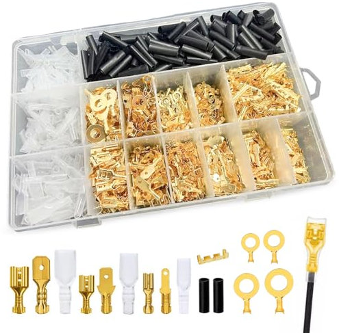 Set di 1050 capicorda piatti, 2,8 mm, 4,8 mm, 6,3 mm, terminali ad anello, connettori a compressione per elettricisti