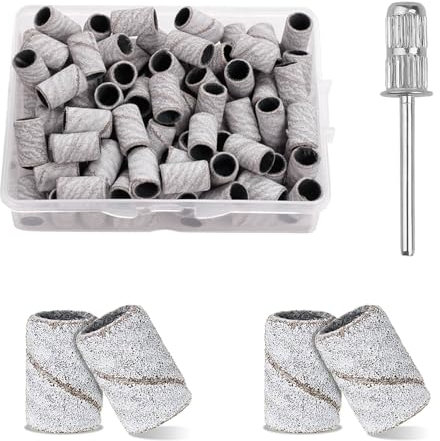 Henyall 180 Grit Sanding Bands Nail Drill 100Pcs,Sanding Band Nail Drill Set with Mandrel Bits,Fine Grit Nail File Sanding Bands for Manicures, Acrylic Nail, Gel Nail,Natural Nails and Pedicure,White