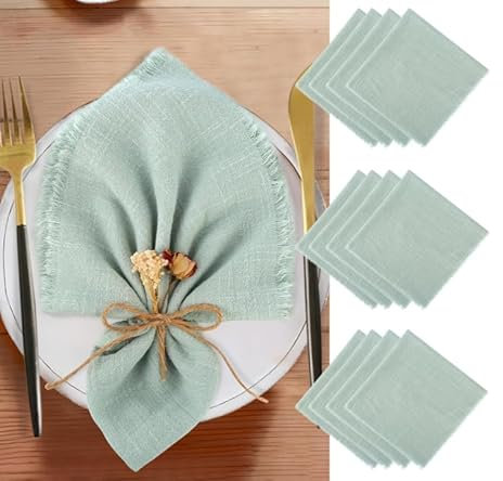 Lotvic 12 Stück Stoffservietten, 42 x 42 cm Servietten Stoff mit 10m Hanfseil, Leinenservietten Wiederverwendbare für Hochzeit Geburtstag, Tischdekoration, Feiern, Abendessen, Cafe, Restaurant (Green)