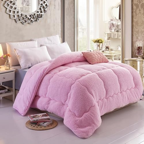 Daunendecke 220x240 Winter Bettdecke mit Gänsedaunen und Federn, Extra Warme Winterdecke, Duvet für Doppelbett, Natur Duvet für Doppelbett, Federbettdecke mit Dicker Füllung (Pink,180 * 220cm-3kg)