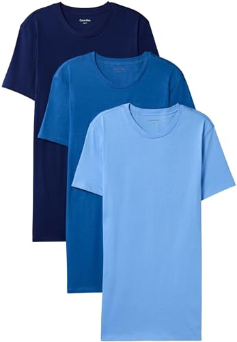 Calvin Klein Herren 3er Pack T-Shirts Kurzarm aus Baumwolle, Blau (Blue Bay/Minnow/Medieval Blue), L