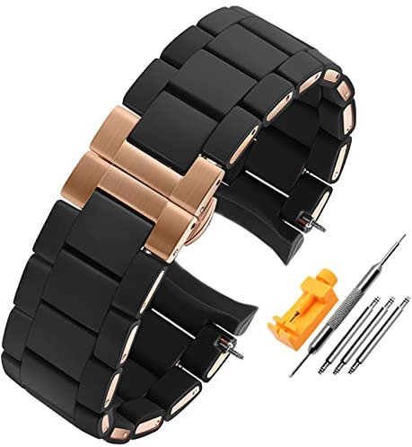 ILAZI Gummi-Armband, Silikon-Armband, Roségold-Schnalle für Armani AR5905 AR5906 AR5919 AR5920 20 23 mm Uhrenarmband(Black-Rose,23mm)