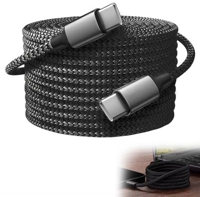Inajoke Extra Long USB C to USB C 5M Double Braided Nylon 60W Quick Charge | Type C Fast Charging Cable Compatible with iPhone17/16/15 MacBook iPad, Samsung Galaxy S22/S21 S21+ S20 Note 20/10, Black