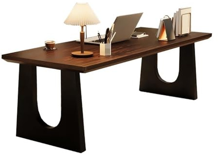 FZL02068LM PC Table Modern Spacious Writing Desk Laptop PC Workstation with Carbon Steel Legs, Minimalist Home Office Office Desk(Dark Walnut,M)