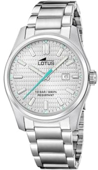 Lotus Herrenuhr Analog aus Edelstahl 316L | Quarzuhr, Kalender, Widerstandsfähiges Mineralglas, Wasserdicht 10 ATM, 19060/2, Classic Steel