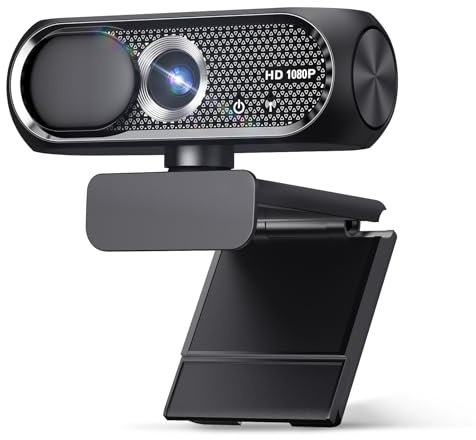 Shcngqio Webcam HD 1080p avec microphone, suppression du bruit, couverture de confidentialité, objectif grand angle, correction automatique de la lumière, webcam USB Plug & Play pour ordinateur