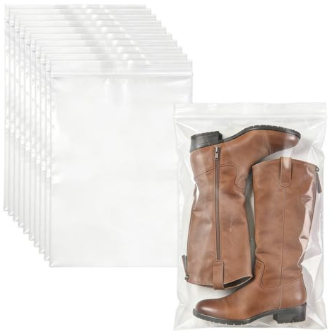 Klmnop 10 Pack Tall Boot Storage Bags for Travel & Home, Portable Resealable Dust Proof Boot Bags for Women and Men Cowboy Boots, Shoe Clothing, 17.7x27.5 Inches, Clear, Modern